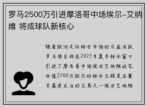 罗马2500万引进摩洛哥中场埃尔-艾纳维 将成球队新核心 罗马2500万引进摩洛哥中场埃尔-艾纳维 将成球队新核心