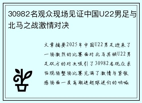 30982名观众现场见证中国U22男足与北马之战激情对决 30982名观众现场见证中国U22男足与北马之战激情对决